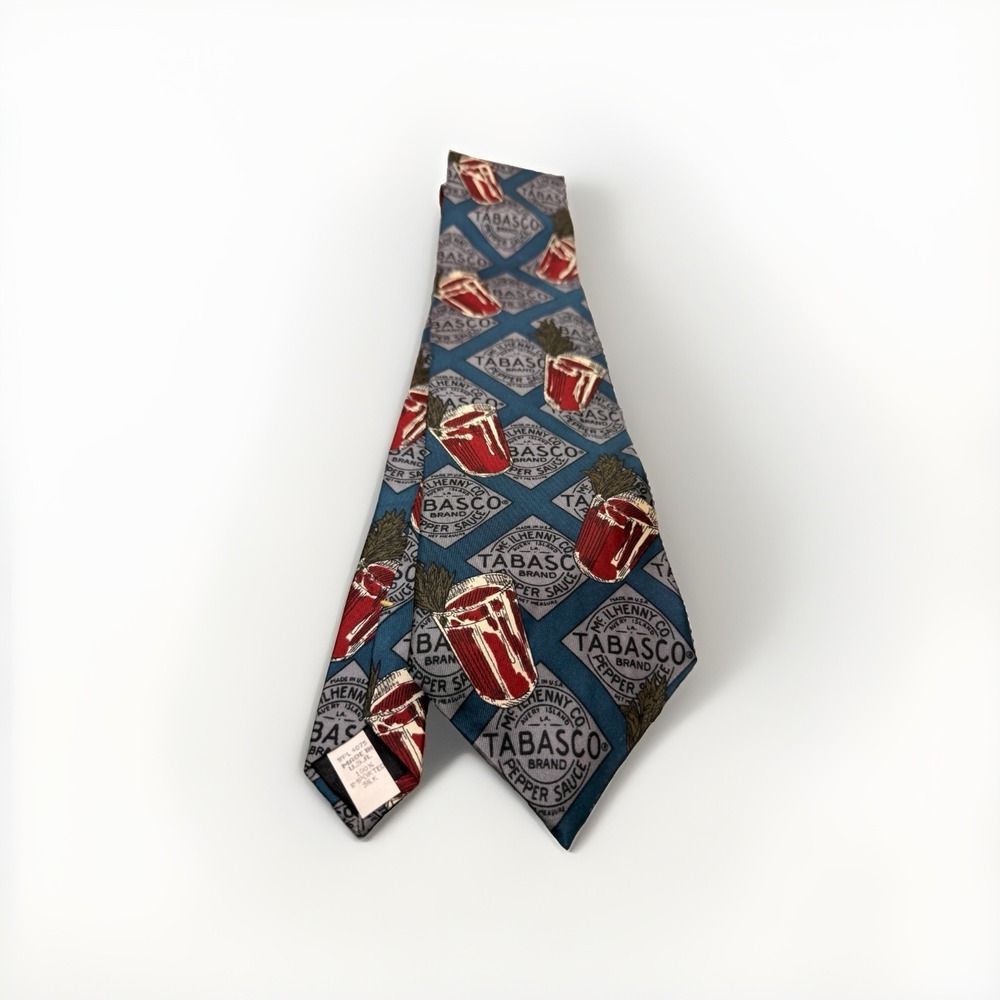 NWT Vintage Tabasco Silk Tie Bloody Mary Cocktail Hot Sauce WEMCO USA Blue⁠
